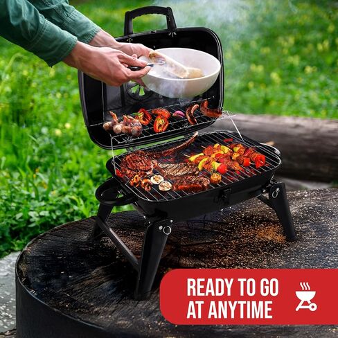 شواية فحم محمولة من Grill Trade - شواية شواء صغيرة - شواية فحم صغيرة على سطح الطاولة للتخييم، والطبخ في الهواء الطلق - شواية تخييم قابلة للطي للنزهات، والشواء في الفناء الخلفي in Kuwait