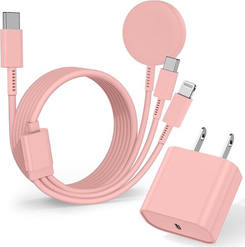 شاحن ساعة أبل سريع الشحن 6أقدام، كابل شحن متعدد 3 في 1 مع شاحن USB C iPhone iWatch لسلسلة Apple iWatch 11/10/9/8/7/Ultra3/Ultra 2/SE/6/5/4/iPhone 17/16/15/14/13/12/11- أبيض in Kuwait