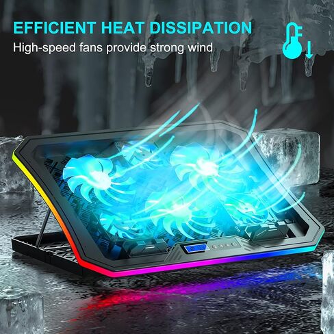 TopMate C12 Laptop Cooling Pad RGB Gaming Notebook Cooler for Desk/Lap Use | Laptop Fan Stand 8 Adjustable Heights with 6 Quiet Fans and Phone Holder, for 15.6-17.3 Inch Laptops-Ice Blue LED Light in Saudi Arabia