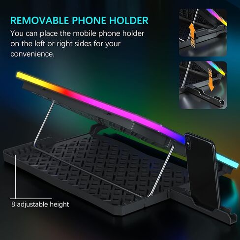 TopMate C12 Laptop Cooling Pad RGB Gaming Notebook Cooler for Desk/Lap Use | Laptop Fan Stand 8 Adjustable Heights with 6 Quiet Fans and Phone Holder, for 15.6-17.3 Inch Laptops-Ice Blue LED Light in Saudi Arabia