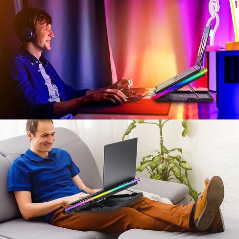 TopMate C12 Laptop Cooling Pad RGB Gaming Notebook Cooler for Desk/Lap Use | Laptop Fan Stand 8 Adjustable Heights with 6 Quiet Fans and Phone Holder, for 15.6-17.3 Inch Laptops-Ice Blue LED Light in Saudi Arabia
