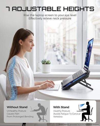 Laptop Cooling Pad for 12-17.3 Inch Laptops, Slim Stand with 6 Quiet Fans | 7 Adjustable Heights, 2 USB Ports, Portable Cooling Mat for Office & Home in Saudi Arabia