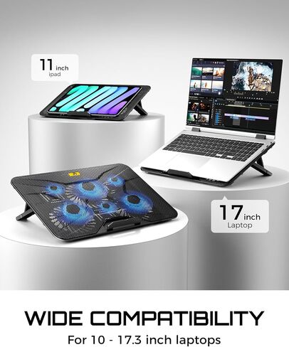 Laptop Cooling Pad for 12-17.3 Inch Laptops, Slim Stand with 6 Quiet Fans | 7 Adjustable Heights, 2 USB Ports, Portable Cooling Mat for Office & Home in Saudi Arabia