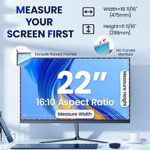Magnetic 22 Inch Privacy Screen for Frameless Computer Monitor 16:10 Aspect Ratio,Hanging Blue Light Screen Protector Eye Protection Anti-Spy Shield, 22in Removable Privacy Filter in Saudi Arabia