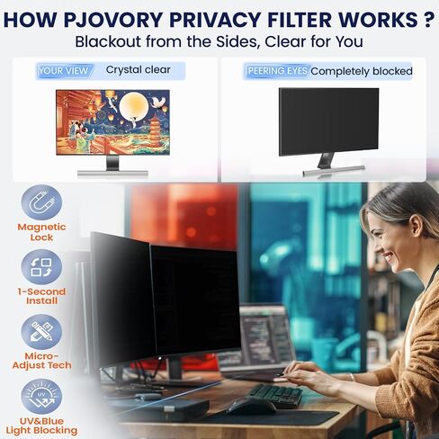 Magnetic 22 Inch Privacy Screen for Frameless Computer Monitor 16:10 Aspect Ratio,Hanging Blue Light Screen Protector Eye Protection Anti-Spy Shield, 22in Removable Privacy Filter in Saudi Arabia