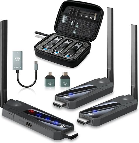 Wireless HDMI Transmitter and 2 Receivers, 100M/328FT with LED Display, 4K Input 1080P Output, 5G+2.4G Plug & Play HDMI Wireless Extender for Laptop PC Camera to Multiple TVs Monitor Projector in Saudi Arabia