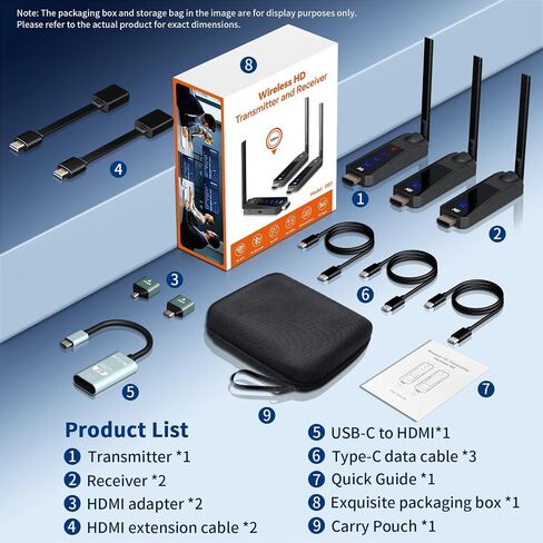Wireless HDMI Transmitter and 2 Receivers, 100M/328FT with LED Display, 4K Input 1080P Output, 5G+2.4G Plug & Play HDMI Wireless Extender for Laptop PC Camera to Multiple TVs Monitor Projector in Saudi Arabia