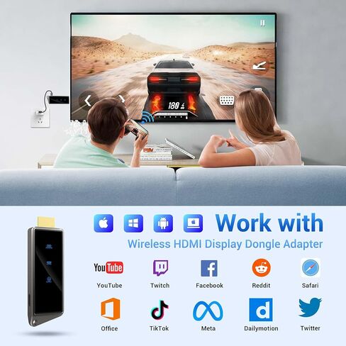 2026 Wireless HDMI Display Dongle Adapter, HDMI Bluetooth Adapter for Streaming Media Video/Audio Wireless Extender from Smartphone,Laptop to HDTV/Projector/Monitor, Support Airplay DLNA Miracast in Saudi Arabia