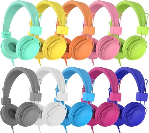 AILIHEN Classroom Headphones Kids 10-Pack, 85dB Volume with Mic & SharePort | Durable School On-Ear Premium Bulk Wired Headset for K-5 Student Children, 3.5mm Jack for Chromebook, Computer, Laptop in Saudi Arabia
