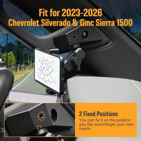 FUNY Dashboard Left Side Phone Holder Mount Compatible with 2023 2024 2025 2026 Chevy Silverado & Gmc Sierra 1500, Anti-Shake Stabilizer Custom Adjustable Cell Phone Holder, Aluminum Alloy in Kuwait