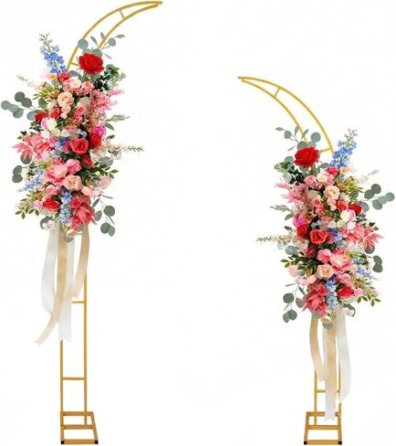 Gold Wedding Flower Arch Stand – 2-Pack Curved Half Arch Backdrop Frames (6.6 ft & 7.9 ft) for Ceremony, Proposal, Bridal Shower, Garden Party – Metal Event Frame for Floral & Balloon Decorations in Saudi Arabia