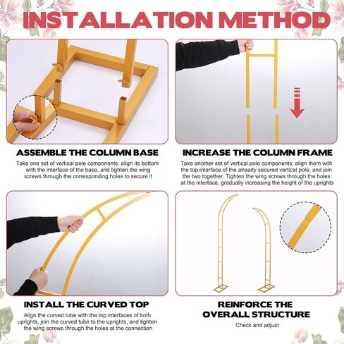 Gold Wedding Flower Arch Stand – 2-Pack Curved Half Arch Backdrop Frames (6.6 ft & 7.9 ft) for Ceremony, Proposal, Bridal Shower, Garden Party – Metal Event Frame for Floral & Balloon Decorations in Saudi Arabia