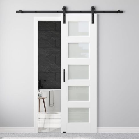 72x84 White Glass Barn Door and Hardware & 13.2FT Track, Handle,Floor Guide | Easy Assembly Double Barn Door with Pre-Drilled Holes & Tenon Joints, Water & Scratch Resistant Sliding Barn Door, Soundproof in Saudi Arabia