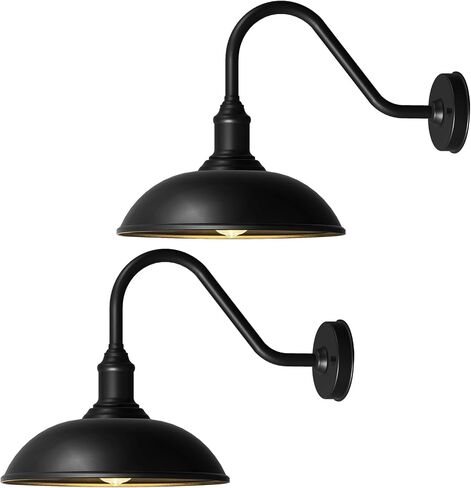 15" Black Outdoor Gooseneck Barn Lights, Farmhouse Fixtures, 2-Pack | Waterproof and rust-resistant galvanized metal pair suits garages, porches, patios, barn doors, workshops, and entryways in Saudi Arabia