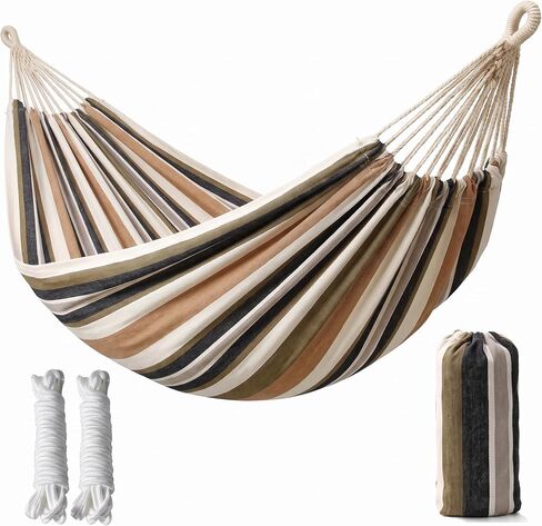 Canvas Hammock 122" Long X 59" Wide 2 Person Hammock 440 pounds Maximum Weight Applicable Scenes in Courtyard Autumn, Indoor Hanging Chairs, Beach Leisure (Black White, Full) in Saudi Arabia