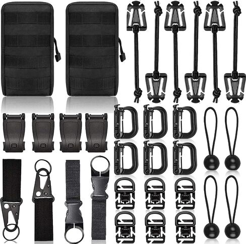 Molle Backpack Attachments Kit of 28 Accessories, D-Ring Grimloc Locking Gear Clip Web Dominator Elastic Strings Strap in Saudi Arabia