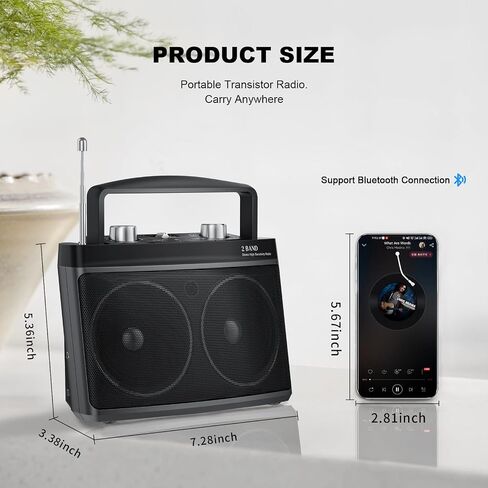 Portable AM FM Radio with Best Reception, Transistor Radio with Bluetooth Plug in Wall or Battery Powered,Headphone Jack, Aux in for Home,Gift,Seniors in Saudi Arabia