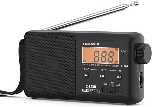 TOMASHI Portable AM FM Radio, USB-C Rechargeable Auto Scan Radio | Large tuning knob, clock display and Micro SD MP3 player. Speaker and headphone jack for home and outdoor use. in Kuwait