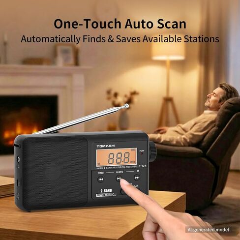 TOMASHI Portable AM FM Radio, USB-C Rechargeable Auto Scan Radio | Large tuning knob, clock display and Micro SD MP3 player. Speaker and headphone jack for home and outdoor use. in Kuwait