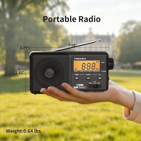 TOMASHI Portable AM FM Radio, USB-C Rechargeable Auto Scan Radio | Large tuning knob, clock display and Micro SD MP3 player. Speaker and headphone jack for home and outdoor use. in Kuwait