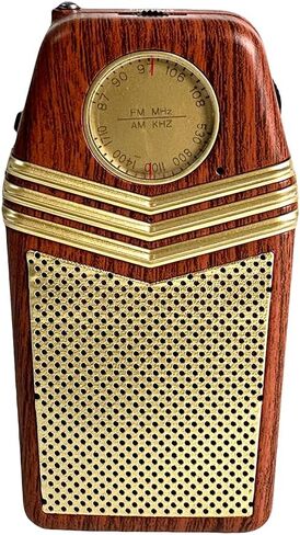 QFX Retro Portable Transistor Pocket AM FM Radio, RETRO-1958, Wood | Telescoping Antenna, High-Fidelity Speaker, Headphone Jack, Battery Operated, Classic 1950s Design in Kuwait