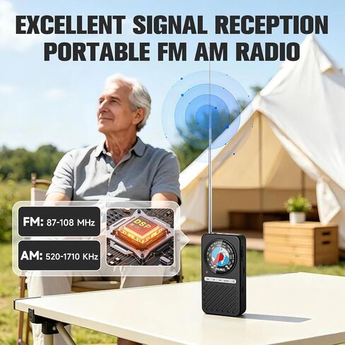 PRUNUS J162 Pocket Radio AM FM with Bluetooth Earphone Output | Headphone Stereo Playback, Micro SD Playback, Back Clip, Rechargeable, Mini Radio, Bluetooth Speaker in Saudi Arabia