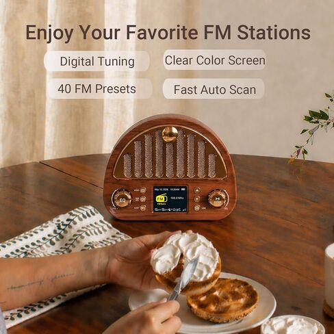 Vintage FM Radio with Bluetooth & NOAA Weather Alerts & Alarm Clock | 40 FM Presets, Digital Tuning LCD Color Screen, USB-C Rechargeable, Retro Style for Home Office Bedroom Kitchen Tabletop in Saudi Arabia