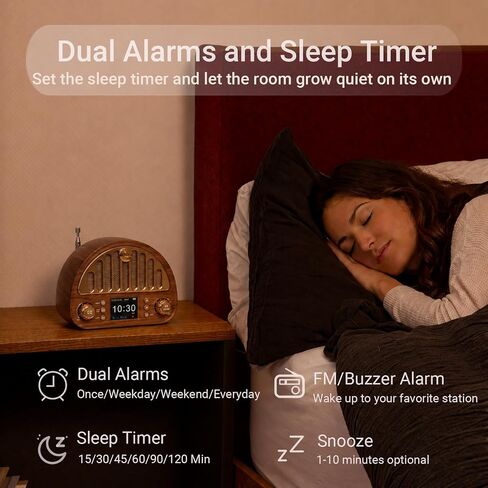 Vintage FM Radio with Bluetooth & NOAA Weather Alerts & Alarm Clock | 40 FM Presets, Digital Tuning LCD Color Screen, USB-C Rechargeable, Retro Style for Home Office Bedroom Kitchen Tabletop in Saudi Arabia