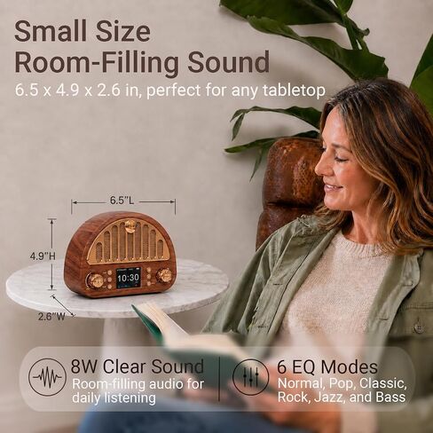 Vintage FM Radio with Bluetooth & NOAA Weather Alerts & Alarm Clock | 40 FM Presets, Digital Tuning LCD Color Screen, USB-C Rechargeable, Retro Style for Home Office Bedroom Kitchen Tabletop in Saudi Arabia