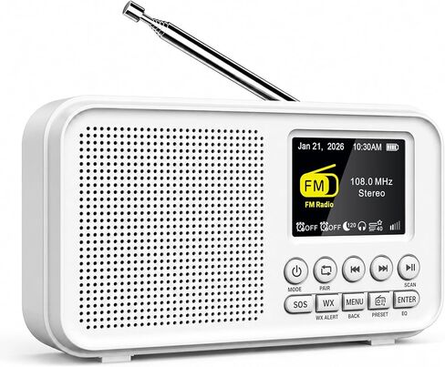 راديو FM محمول من Eoxsmile مع بلوتوث، تنبيه الطقس NOAA، 40 إعدادًا مسبقًا | بطارية قابلة للشحن بقوة 3000 مللي أمبير في الساعة، منبه مزدوج، مؤقت للنوم وتشغيل بطاقة MicroSD، راديو رقمي للمنزل، السرير، المطبخ والسفر in Kuwait