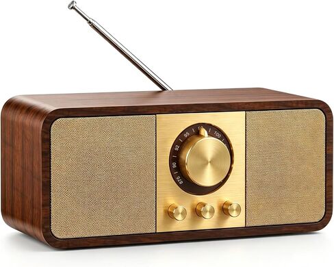 Vintage Wood Bluetooth Speaker,3000mAh Rechargeable Portable Radio with Rotary Built-in FM Antenna,Bass & Treble Control,Retro Radio Bluetooth Speaker for Home Kitchens and Living Rooms（Brown） in Saudi Arabia