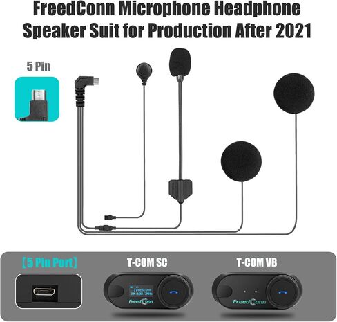 FreedConn Microphone Headphone Headset Soft Cable Headset Accessory for Motorcycle Helmet Bluetooth Interphone intercom for TCOM VB/T-COMSC/KY PRO/T-MAX (5Pin Only) in Saudi Arabia