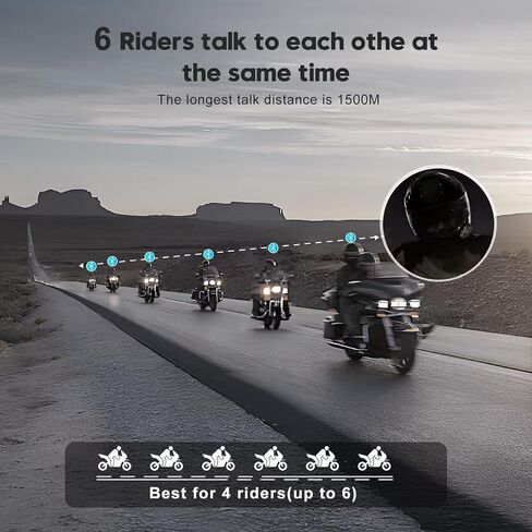 Q4 Motorcycle Bluetooth Communication System Headset Intercom, 4 Riders 1500m Music Sharing, FM, Noise Cancellation, IP65 Waterproof, Dual Pack (Q4) in Kuwait