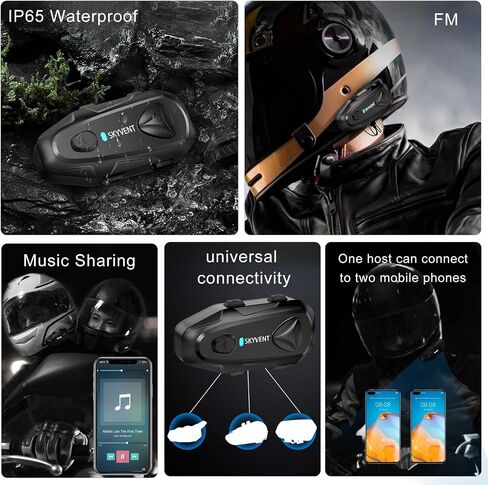 Q4 Motorcycle Bluetooth Communication System Headset Intercom, 4 Riders 1500m Music Sharing, FM, Noise Cancellation, IP65 Waterproof, Dual Pack (Q4) in Kuwait