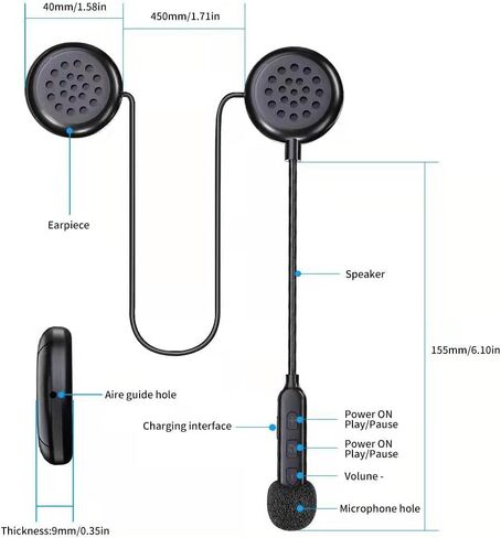 BT40 Motorcycle Helmet Bluetooth Headset, Black, Wireless, Bluetooth 5.0, IP67 Waterproof, 90H Playtime, Modern Style, Adult Unisex, Compatible with Smartphones, MP3, GPS in Saudi Arabia