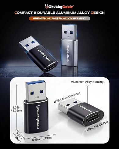 chubbycable USB to USB C Adapter USBC Female to A Male OTG Charger, 2 Pack | 56KΩ Safety Resistor, Plug & Play, Aluminum Alloy Housing, Stable Data Transfer, Compact & Travel Friendly in Saudi Arabia