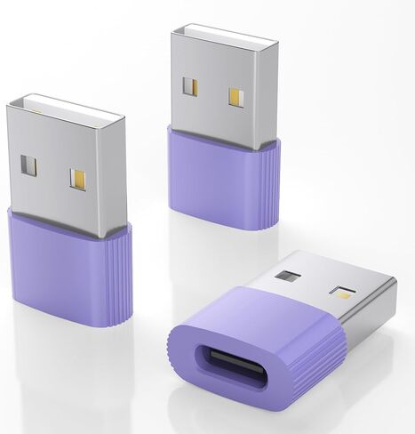 USB to USB C Adapter 3-Pack Purple, USBC Female to USB Male | usbc to usb adapter with convenient carrier holder, anti-loss clip-on for backpack keychain, plug & play data charge in Kuwait