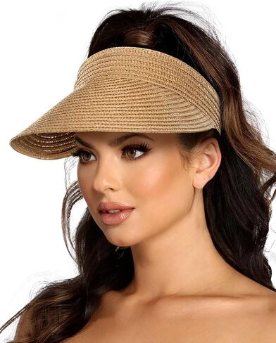 EW EastWater Beach Sun Visor Hats for Women, Wide Brim UPF50+ Sun Protection Straw Hat Packable Foldable for Summer in Saudi Arabia