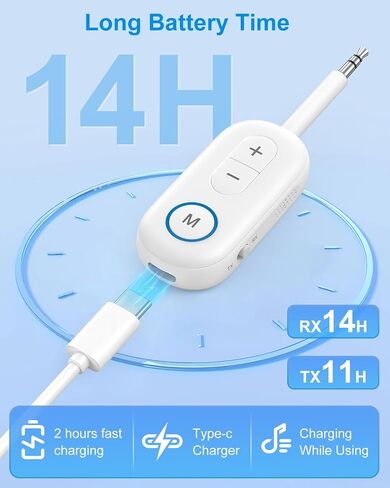 Bluetooth 5.3 Transmitter and Receiver, 2-in-1 3.5mm Aux Audio Adapter for Car TV Home Stereo, Wireless Bluetooth Adapter for Headphones, Airplane Travel Use, Plug and Play (White) in Saudi Arabia