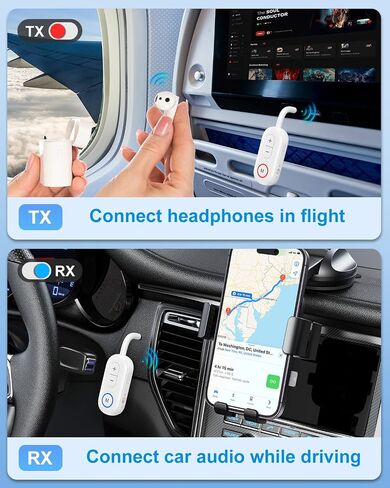 Bluetooth 5.3 Transmitter and Receiver, 2-in-1 3.5mm Aux Audio Adapter for Car TV Home Stereo, Wireless Bluetooth Adapter for Headphones, Airplane Travel Use, Plug and Play (White) in Saudi Arabia