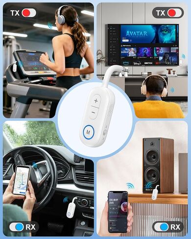 Bluetooth 5.3 Transmitter and Receiver, 2-in-1 3.5mm Aux Audio Adapter for Car TV Home Stereo, Wireless Bluetooth Adapter for Headphones, Airplane Travel Use, Plug and Play (White) in Saudi Arabia