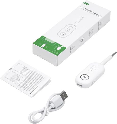 Bluetooth 5.3 Transmitter and Receiver, 2-in-1 3.5mm Aux Audio Adapter for Car TV Home Stereo, Wireless Bluetooth Adapter for Headphones, Airplane Travel Use, Plug and Play (White) in Saudi Arabia