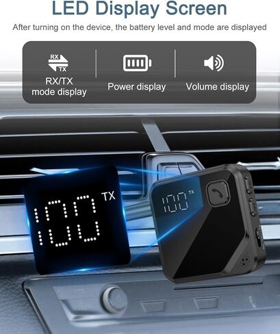 Upgrade Bluetooth 5.4 Car Adapter with 16-Hour Battery, 2-in-1 Hi-Fi Stereo Wireless Transmitter/Receiver for Car, Home Stereo, Headphones, Hands-Free Calling in Saudi Arabia