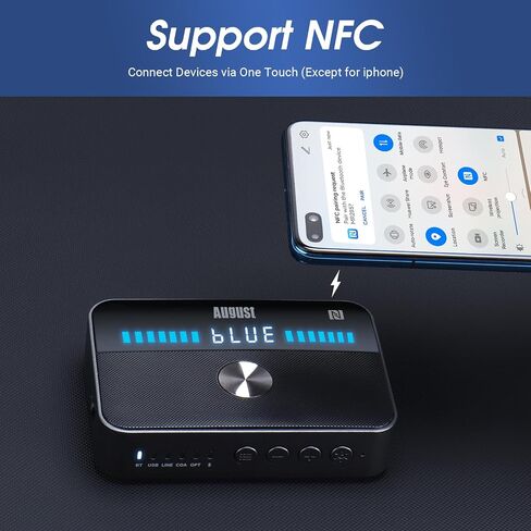 August MR285 Bluetooth Transmitter Receiver NFC AUX Optical TV Adapter | Bluetooth 5.3, RCA, Coaxial & USB, Rechargeable Battery, Dual Audio, Wired Bypass in Saudi Arabia