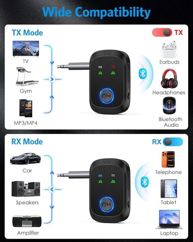 Bluetooth 5.4 Transmitter Receiver, 2-in-1 Car AUX Adapter | Wireless Bluetooth Adapter for Car with Hands-Free Calls, 3.5mm AUX Audio Adapter for TV/Car/Airplane /Home Stereo in Saudi Arabia