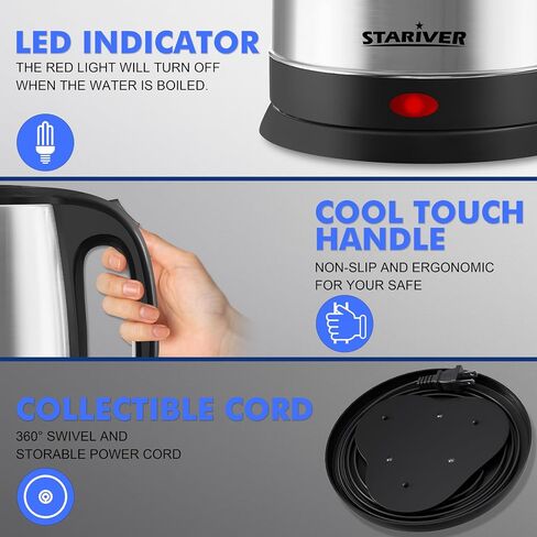 Stariver 2.5L Large Electric Kettle, BPA-Free Stainless Steel Water Kettle | Fast Boil Electric Tea Kettle, Auto Shut-Off & Boil-Dry Protection, 10-12 Cups, Large Capacity for Family Use in Saudi Arabia