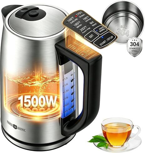 1.7L Electric Tea Kettle, 6 Precise Temperature Presets Stainless Steel Electric Kettle Temperature Control,1500W Fast Boiling Hot Water for Oolong & Green Tea with Strix Control in Saudi Arabia
