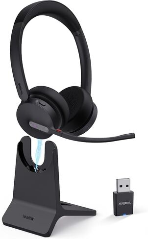 Yealink WH64 Mono Hybrid Wireless Headset with Mic DECT Dongle & Bluetooth | Teams Zoom Certified Headphones with Charging Stand, 492ft Range, 3X Noise Canceling Mic, 26H Battery for PC Cell Phones in Saudi Arabia