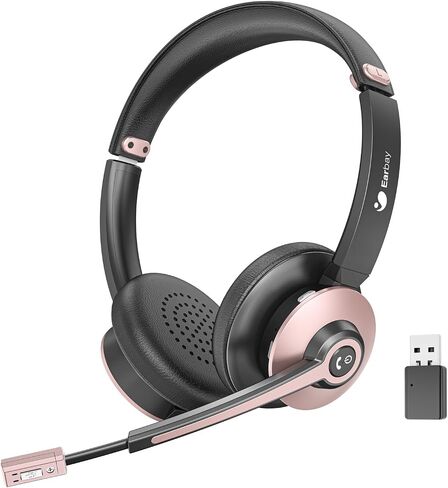 Wireless Headset with Mic for Work, Bluetooth Headphones with Microphone Noise Canceling & USB Dongle, Handsfree 26+ Hours Battery & Mute Button, for Office/Call Center/Laptop/MS Teams/Conference in Saudi Arabia