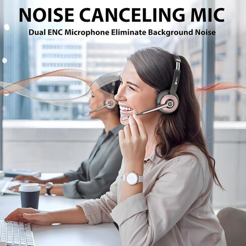 Wireless Headset with Mic for Work, Bluetooth Headphones with Microphone Noise Canceling & USB Dongle, Handsfree 26+ Hours Battery & Mute Button, for Office/Call Center/Laptop/MS Teams/Conference in Saudi Arabia